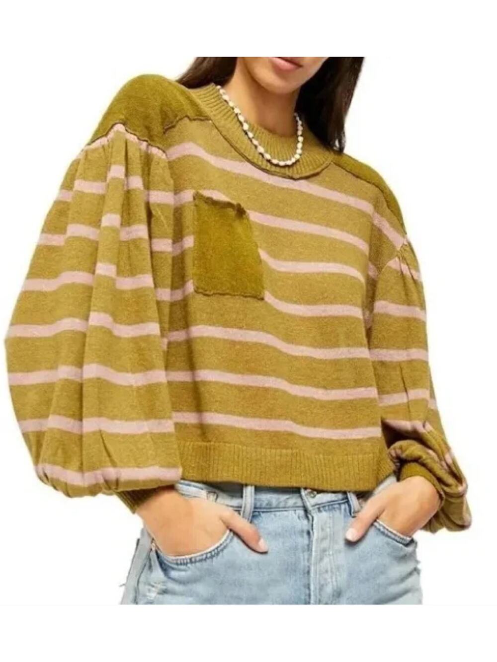 Free People BETWEEN THE LINES Cropped Sweater Size XS Linen Blend